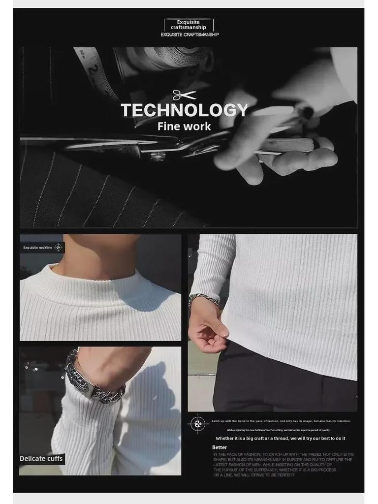 Мужской облегающий трикотажный свитер с длинным рукавом и полуводолазкой