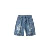 American Vintage Graffiti Denim Shorts Loose Wide Leg Distressed Raw Hem Casual Streetwear