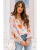 Azura Exchange Abstract Print Split Neck Puff Sleeve Blouse