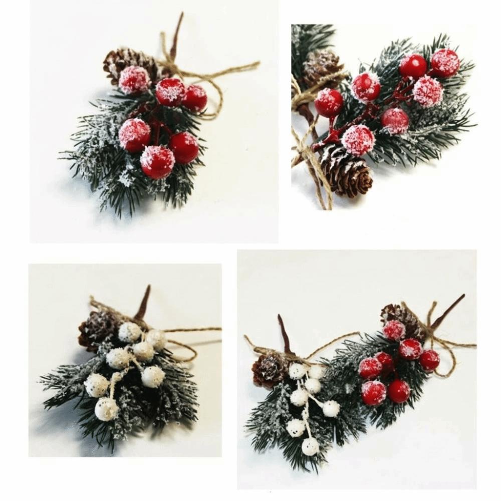 Snowflake Artificial Pine Branch Pine Cone Pine Branch Christmas Decoration Holly Flower Artificial Flower Christmas Berry Home