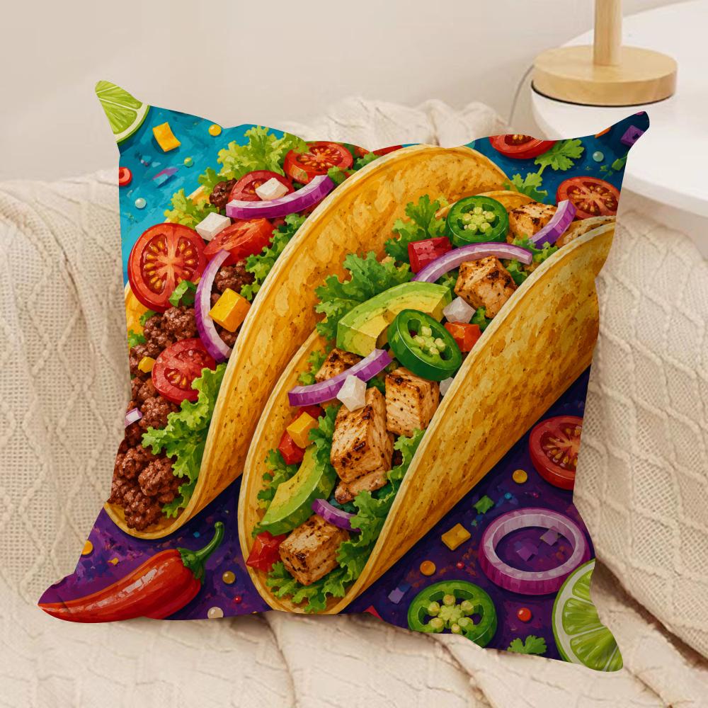Colorful Taco Fiesta Cushion Cover Pillow Case Short Plush Square Throw Pillow Covers Pillowcase Sofa Home Decor Gift