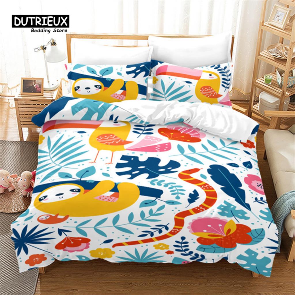 Милый мультяшный ленивец пододеяльник цветочный принт листья комплект постельного белья для детей подростков декор спальни цветы одеяло чехол наволочки