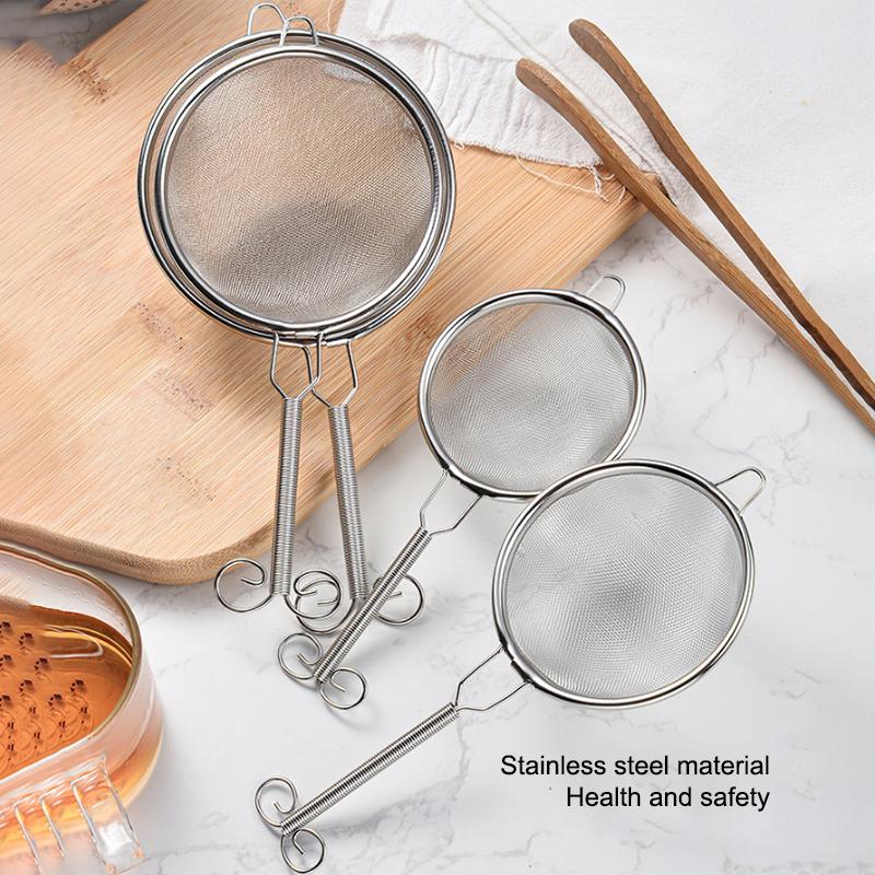 1Pcs Stainless Steel Wire Fine Mesh Flour Sieve Tea Strainer Food Colander Flour Sieve Coffee Matcha Powder Filter Kitchen Tools