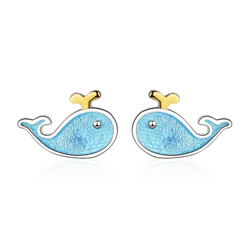 Cute Little Blue Whale Earrings 925 Sterling Silver Marine Animal Earrings For Women Girl Gift Boucle D'oreille S-e646