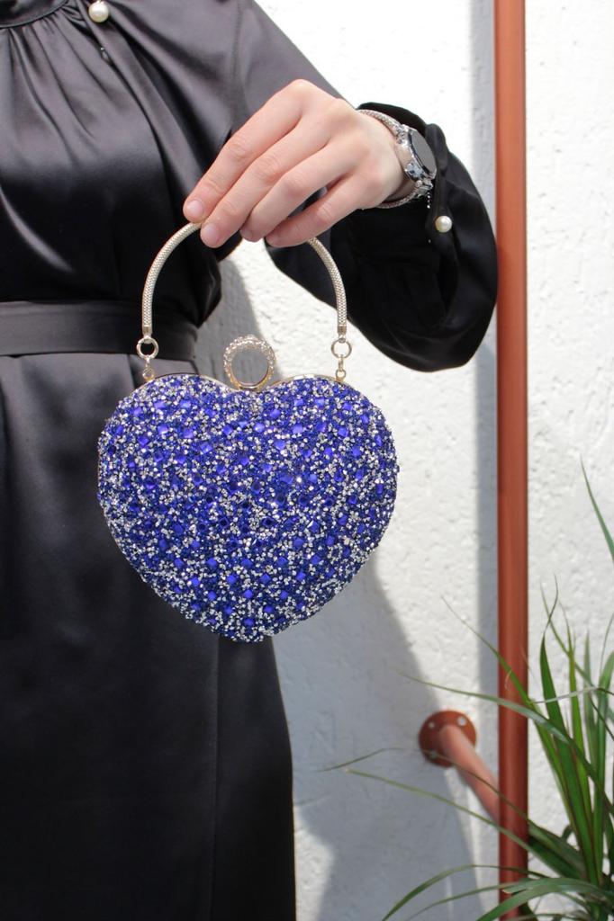 Women's Stylish and Useful Evening Dress Bag Women's Heart Stoned Saxe Blue Evening Dress Bag