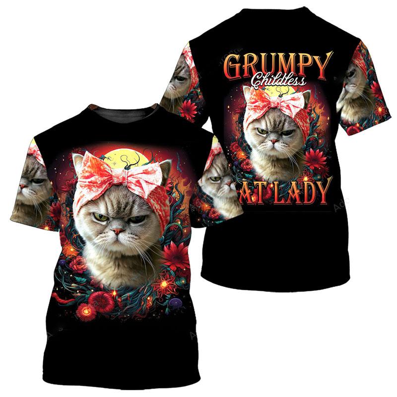 Футболка с милым домашним котом и 3D-принтом, унисекс, повседневная, смешная, повседневная, с коротким рукавом, красочный ретро-узор, модная футболка