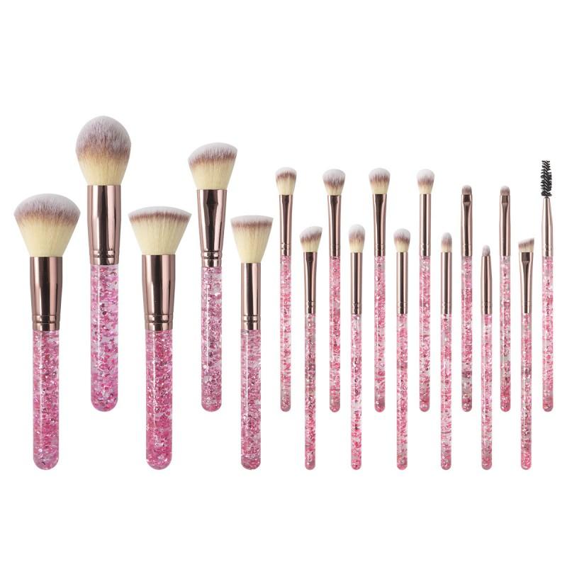 18pcs Glitter Crystal Handle Makeup Brush Set Soft Bristle Foundation Brushes With Cosmetic Bag