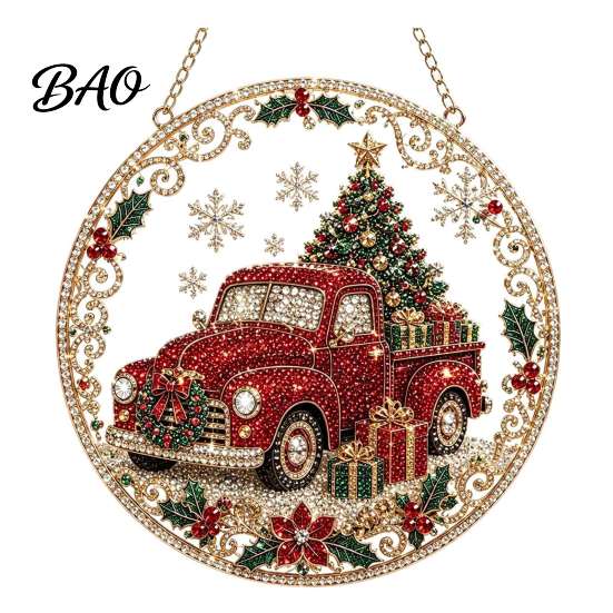 Acrylic Ornaments for Christmas Tree Hanging Diamond Art Ornament, 2D Pearl Painting Seasonal Home Window Decorations Pattern Suncatcher, Holiday
