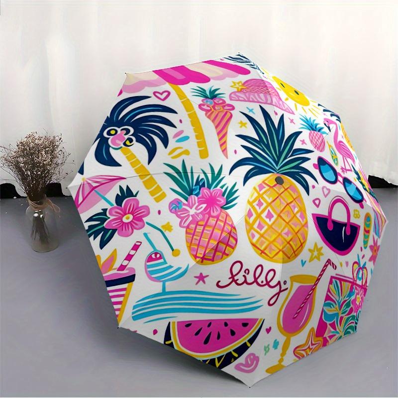 1pc Tropical Summer Vibes Automatic Folding Umbrella, Portable & Foldable Design with 8 Ribs, Casual Outdoor Accessory Halloween and Christm