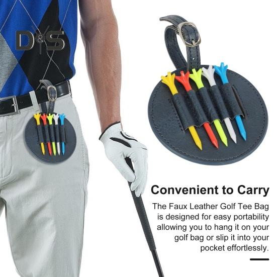 Golf Tee Bag Faux Leather Golf Tee Pouch Bag with 5 Tees Golf Accessory Carry Case Tees Organizer Holder for Men