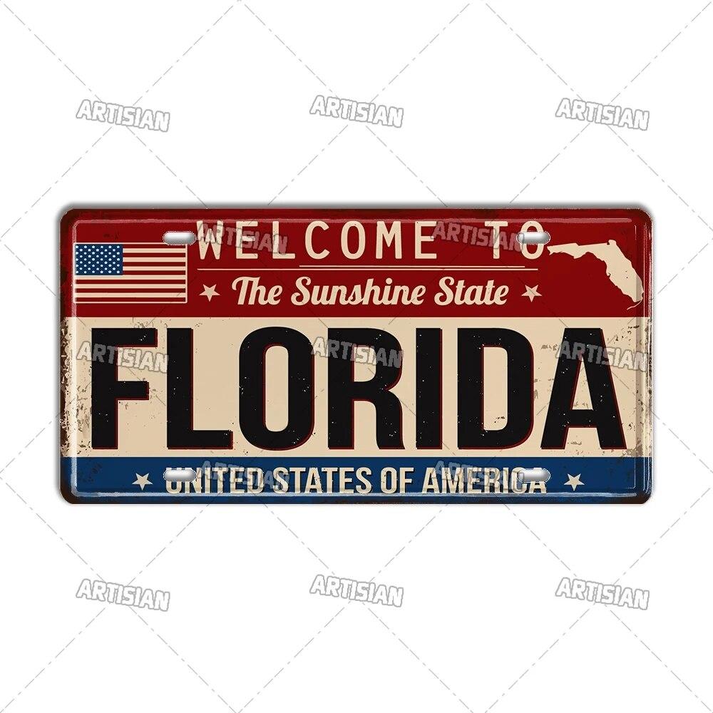 Artisian USA License Plate US Welcome To Metal Sign Landmark City State Decorative Plaque Wall Decor Garage Bar Pub Club Hotel