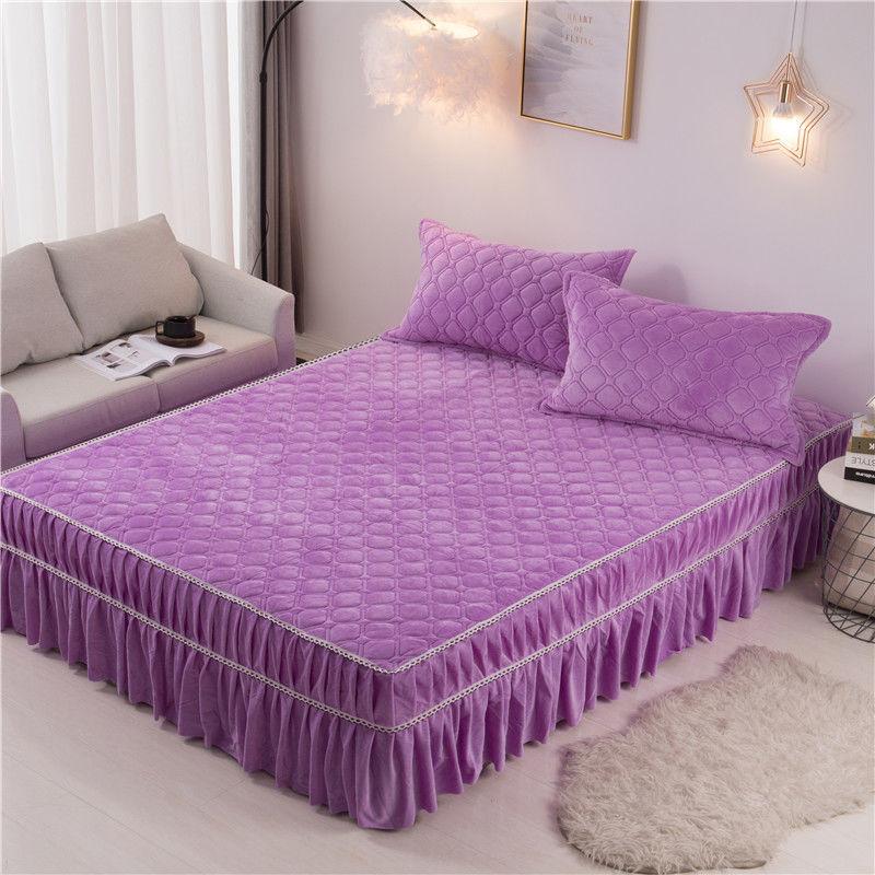 Кровать размера Queen Size, стеганая юбка для кровати из хрустального велюра, толстое теплое фланелевое покрывало, плюшевая простыня на резинке, без наволочек
