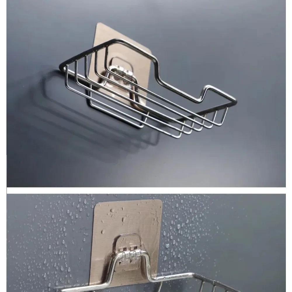 Wall Mounted Soap Holder Stainless Steel Soap Sponge Dish Bathroom Accessories Soap Dishes Self Adhesive