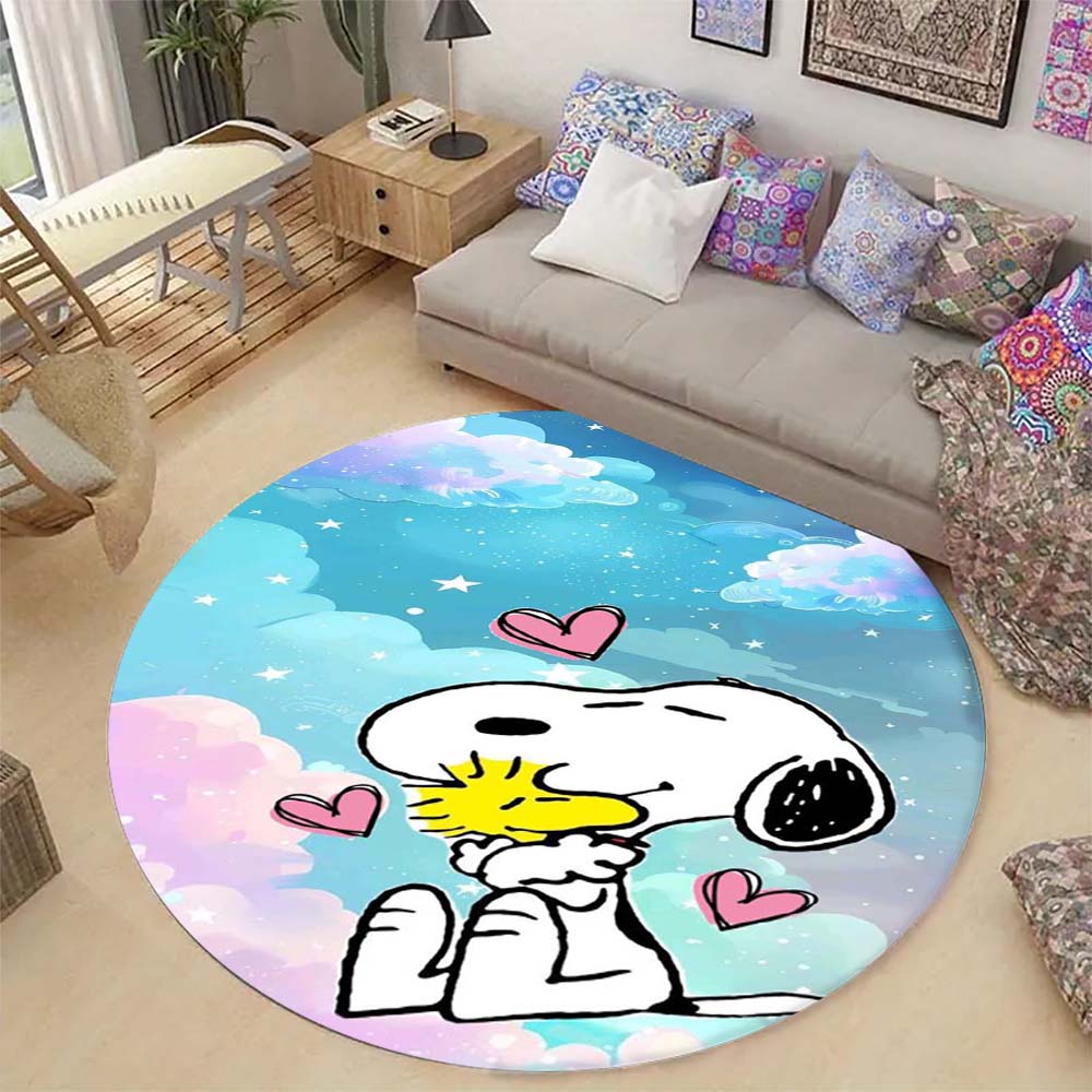 Cute Peanuts Snoopy Round Rug Anti-Skid Floor Carpet for Living Room Bedroom Children Room Home Decoration