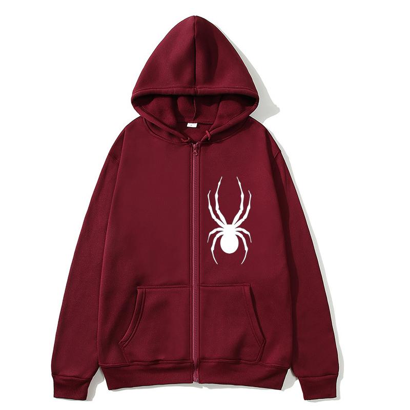 Толстовка на молнии с пауком, толстовка большого размера, уличная одежда, Женская толстовка с пауком, женская толстовка с карманом и длинным рукавом на молнии с пауком