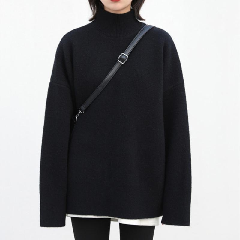 GMXIA Women's Simple Pullover Sweater Autumn and Winter Loose Half High Neck Outer Knit Sweater Women's Top