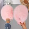 Fashion New Winter Women Fashion Fur Slippers Fluffy Cute Plush Women Luxury Outdoor Anti Slip Durable Flat Bottom Slippers Slides Women
