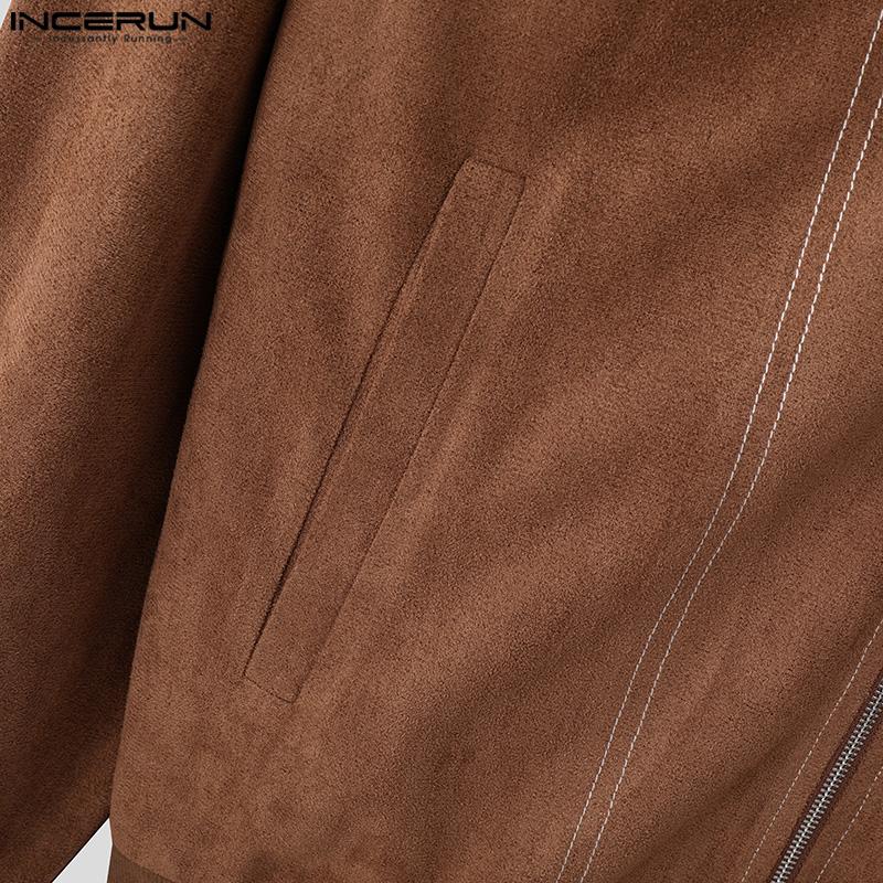INCERUN Винтажные мужские лацканы с длинным рукавом на молнии из кожи PU в стиле пэчворк из замши, куртки