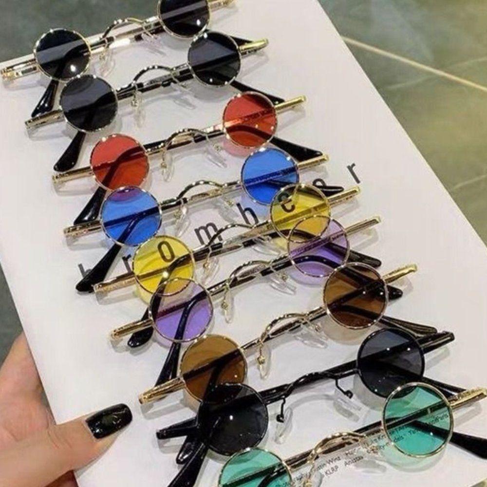 Small Round Sunglasses Metal Frame Hip Hop Punk Sun Glasses Mini Candy Color Lens Sunglasses Ins Fashion Shades For Women Men