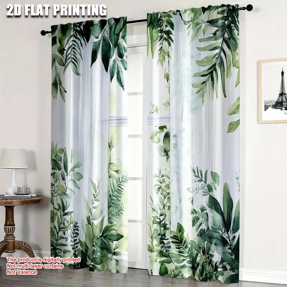2 шт. Шторы и занавески 2D-печать Зеленый лист Универсальная полиэстеровая ткань (без стержня) Распродажа вещей для разных комнат