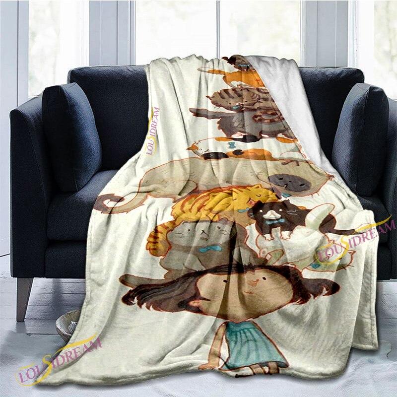 Cartoon Cute Cat Pattern Blanket Warm Blanket Super Soft Flannel Blanket Plush Bed Blanket for Adults and Children Bed or Sofa