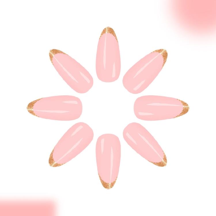 24Pc Middle Length Glitters Fake Nail Gold Trim French Tips Press On Nail Pink Blush Design ABS Constructions