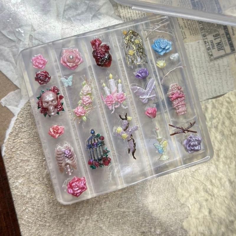 3D Creative Transparent Nail Mold DIY Nail Art Decoration Rose Candlestick Skull Butterfly Birdcage Nail Art Carving Mold