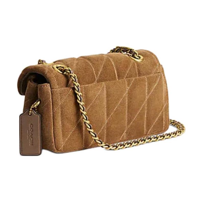 COACH Tabby 20 Gold Hardware Push Lock Suede and Smooth Leather Shoulder Crossbody Bag Small Women's Brass and Cedar