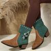 Вышитые ковбойские сапоги в стиле вестерн, женские осенние ботильоны с острым носком и толстым каблуком, женские разноцветные ботильоны для девушек-ковбоев