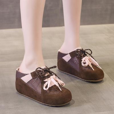 Женские летние туфли без каблука, полудраг, с круглым носком, с неглубоким вырезом, цветные блоки, с перфорацией, дышащая сетка, противоскользящая подошва, каблук