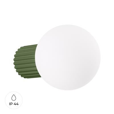 Kinkiet Ścienny Nowoczesny Zielony Oliwkowy Ryflowany Korpus Szklana Biała Kula Do Łazienki Przedpokoju 1Xg9 8W Ip44 Halo Sollux Lighting
