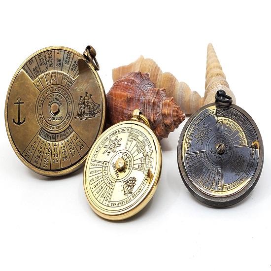 Miniature Brass Calendar, 37, 40 & 50mm, Tiny Working Adjustable 50 or 100 Year Calendar, STEAMPUNK Pendant, Charm, Nautical, Maritime, Key