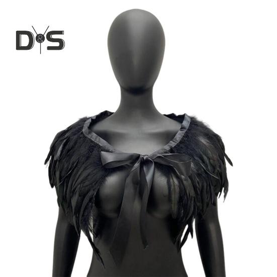 Женская шаль в готическом стиле, перьевая накидка, шарф, наплечная шаль, карнавальный костюм, винтажная шаль ручной работы с регулируемым атласным галстуком