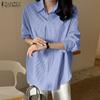 Women Casual Turn Down Collar Long Sleeve Stripe Blouse