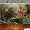 2D plane, 1 piece of magical forest fairy tale background wall, with illuminated elf houses and magical cabins scenesDJH