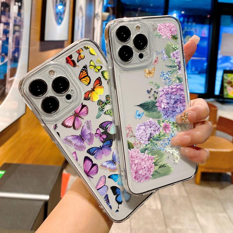 Модный цветочный чехол для телефона iPhone 16 15 14 Pro Max 13 12 11 ударопрочный силиконовый чехол прозрачный чехол