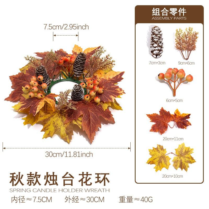 Harvest Wreath With Fake Maple Leaves Berries Pinecones Home Decor Wall Hanging Thanksgiving Fall Festival