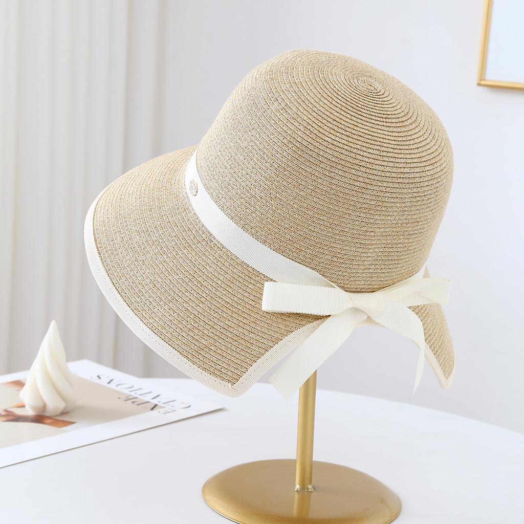 New Korean bow encryption straw hat women's travel seaside vacation beach hat summer sunscreen sun hat