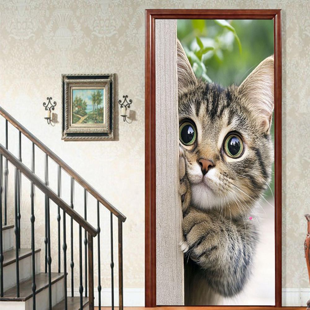 Кошачий Порог 1 шт. Милая Виниловая Наклейка на Дверь Для Спальни Домашний Декор Самоклеящаяся Съемная Настенная Наклейка Ремонт Двери Водонепроницаемый Постер