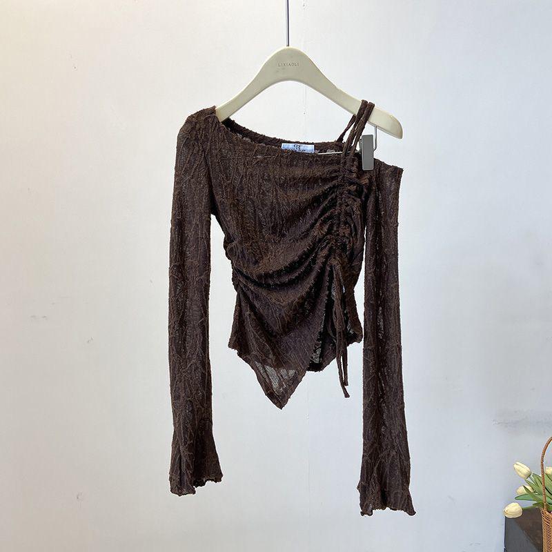 2024 Осень Корейский Шик Топ Кроп с Открытыми Плечами и Рукавами-Колоколами для Женщин