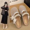 French Flat-bottomed Bag Head Half Slippers Women's Summer Wear 2025 New One-pedal Fairy Wind Mesh Single Shoes Cool Slippers