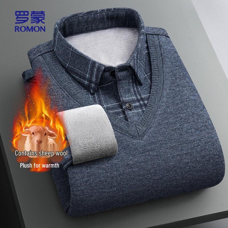 ROMON Мужской вязаный свитер из смесовой шерсти с флисовой подкладкой и воротником-поло