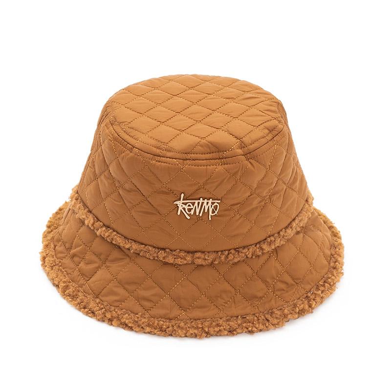 KENMO autumn and winter cotton fringed fisherman hat with warm vintage diamond grid basin hat that can be folded for easy carrying