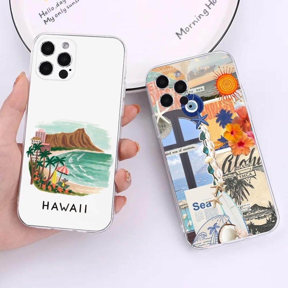Чехол для телефона Гавайи Пляж Для iPhone 15,14,13,12,11 Plus,Pro,Max,XR,XS,X,7,8 Plus,SE,Mini Прозрачный Силиконовый Мягкий