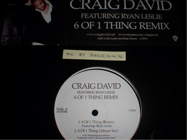 12-дюймовая пластинка CRAIG DAVID 6 Of 1 Thing Remix CD001 Warner Bros. Re 2008 Рэп Хип-Хоп РБ Б/у