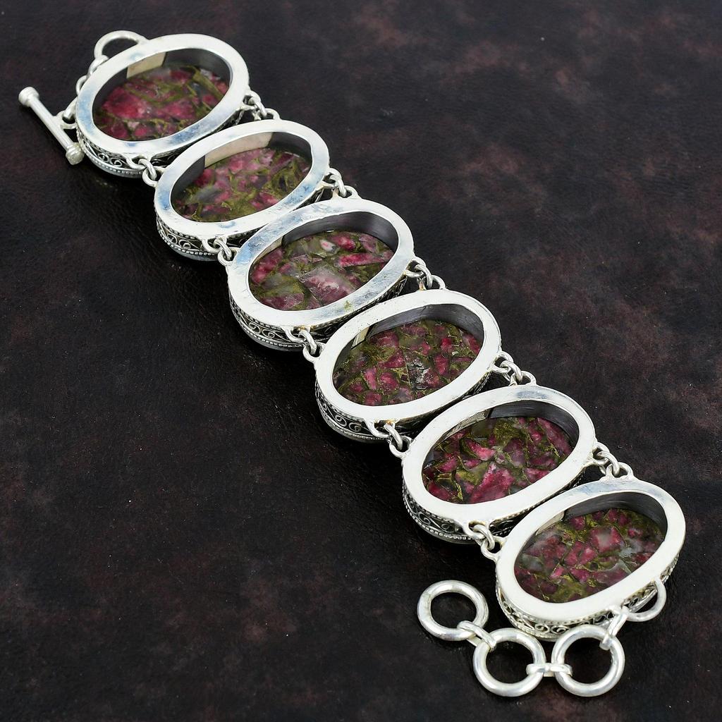 Медный браслет из тулита, браслет из драгоценных камней, браслет из стерлингового серебра 925 пробы, ювелирные изделия ручной работы, регулируемый браслет-цепочка, винтажный браслет для подарков