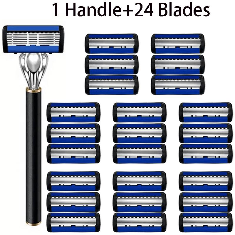 6-слойное лезвие бритвы, классическая бритва многоразового использования, черная бритва со сменным лезвием, безопасная мужская ручная бритва