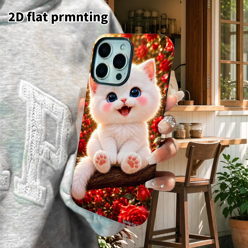 Phone case: 2D flat design suitable for iPhone 18 17 16 15 14 13 Pro film protective case, couple style, little white cat, Christmas and Halloween gif