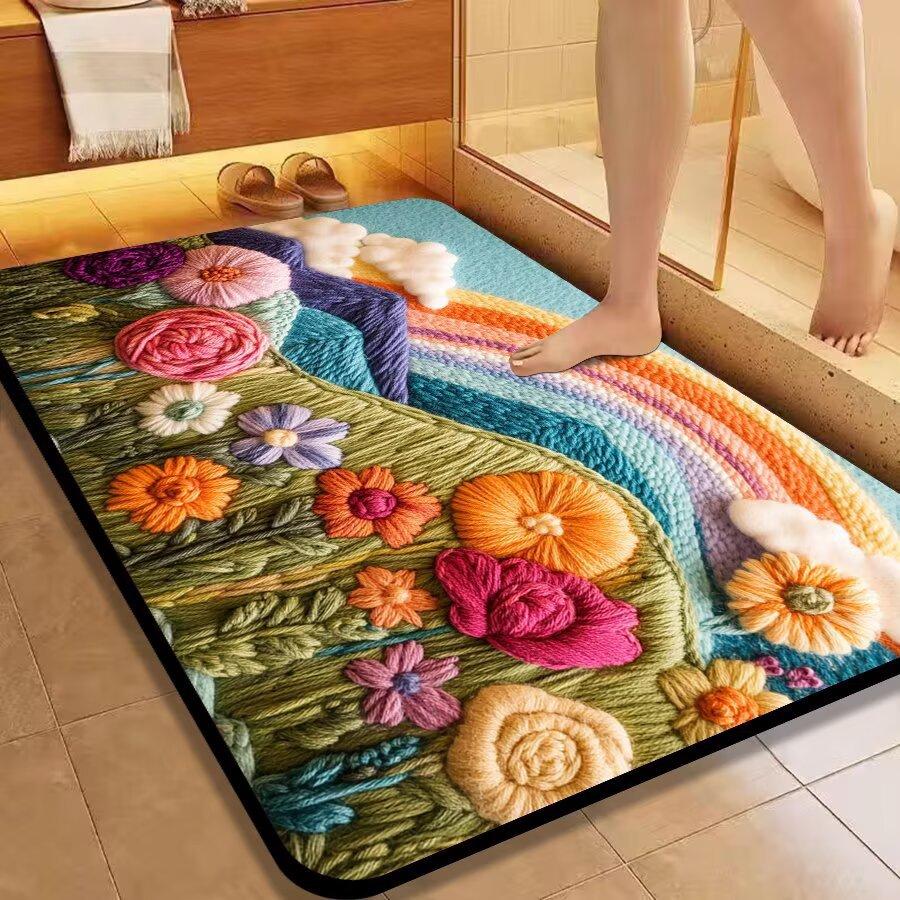 WTEMPO Home entrance Door Mat 3D Rainbow Flower Carpet Bathroom Toilet Non Slip Foot Mat