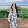 Легкомысленный приморский отпуск и повседневный литературный стиль, принтованная длинная юбка для женщин, летнее новое платье без рукавов с нежным характером